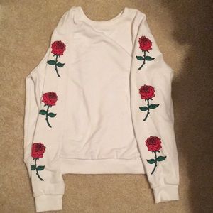 White with roses on the sleeves pullover